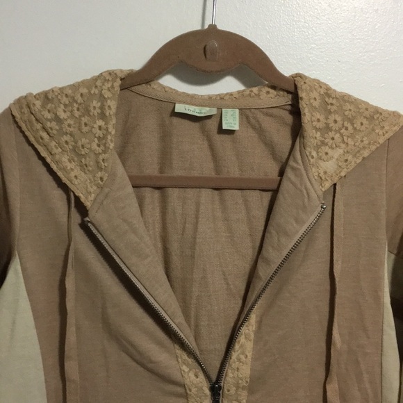 LOGO Lounge Zip Front Hoodie Lace Trim Beige Cream Size XXS - Picture 9 of 10